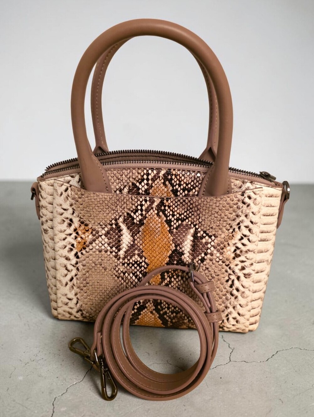 A New Day Snake Print Crossbody Purse Taupe Python Faux Leather Satchel Bag